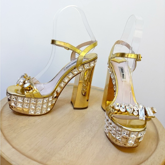 Miu Miu Mirror Embellished Crystal Platform Heel - Picture 10 of 13